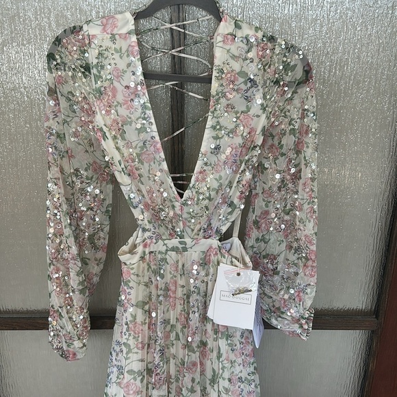 Mac Duggal SEQUINED FLORAL PRINT CUT OUT LACE UP GOWN size 4 NEW $798 - Picture 10 of 16